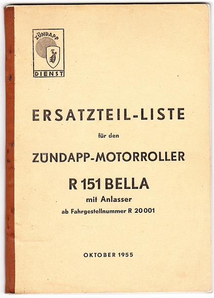 Nicht Originale Ersatzteilliste Typ R 151 Bella Roller
